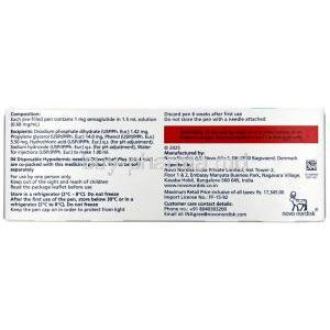 Wegovy Pen, Semaglutide 0.25 mg, Pen Injection (Combipack of 1pen and 4 disposabnle neediles for 4 doses)1.5 mL, Novo Nordisk India Pvt Ltd, Box information, Composition,Warning
