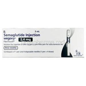 Wegovy Pen, Semaglutide 2.4 mg, Pen Injection (Combipack of 1pen and 4 disposabnle neediles for 4 doses) 3 mL, Novo Nordisk India Pvt Ltd, Box front view