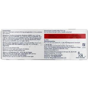 Wegovy Pen, Semaglutide 2.4 mg, Pen Injection (Combipack of 1pen and 4 disposabnle neediles for 4 doses) 3 mL, Novo Nordisk India Pvt Ltd, Box information, Composition, Warning