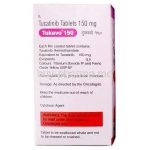 Tukavo, Tucatinib 150 mg, 60 tablets, BDR Pharma, Box information, Dosage, Storage