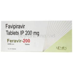 Feravir 200, Favipiravir 200 mg, 34 tablets, Xenon Pharma, Box front view