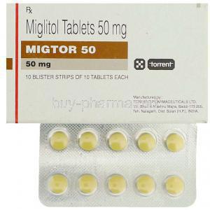 Migtor 50, Generic  Glyset,  Miglitol