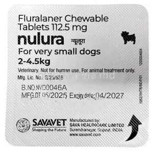 Nulura, Fluralaner 112.5 mg for very small dogs (4.5-10kg) 1 Chewable tablet,SAVA Healthcare Limited,Blisterpack information