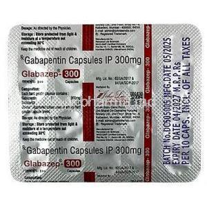 Glabazep 300,Gabapentin 300 mg, Johnlee Pharmaceuticals, Blisterpack information