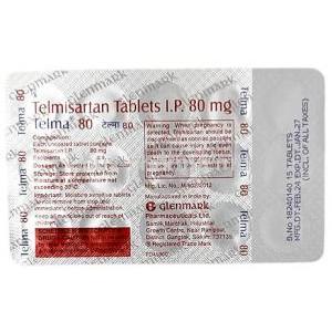 Telma 80, Telmisartan 80 mg, 15 tablets, Glenmark Pharmaceuticals, Blisterpack information