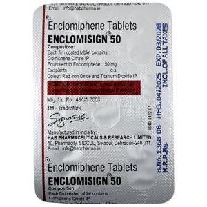 Enclomisign, Enclomiphene 50 mg, 5 tablets, HAB Pharma, Blisterpack information