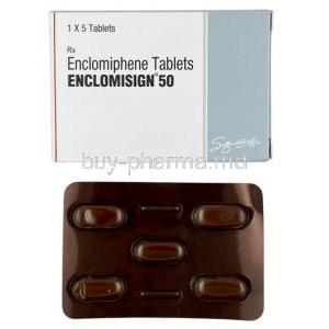 Enclomisign, Enclomiphene 50 mg, 5 tablets, HAB Pharma, Box, Blisterpack