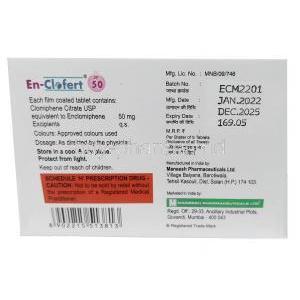 En-Clofert, Enclomiphene 50mg,Maneesh Pharmaceuticals Ltd, Box information