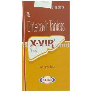X-VIR, Entecavir 1mg, Natco Pharma, Box front view