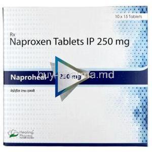 Naproheal, Naproxen 250 mg, Healing Pharma India Pvt Ltd, Box front view