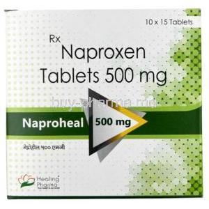 Naproheal, Naproxen 500 mg, Healing Pharma India Pvt Ltd, Box front view