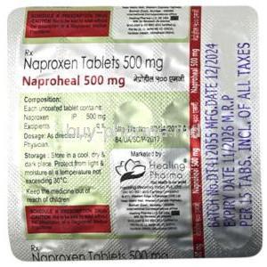 Naproheal, Naproxen 500 mg, Healing Pharma India Pvt Ltd, Blisterpack information