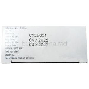 Ferocad Injection, Ferrous Ascorbate 30 mg/ Folic Acid 550 mg, Vial 5 mL, Cadila Pharmaceuticals Ltd, Box information, Mfg date, Exp date
