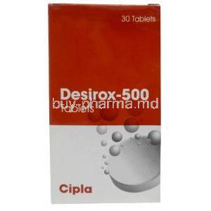 Desirox, Deferasirox 500 mg, 30 tablets(Bottle), Cipla, Box front view (New package)