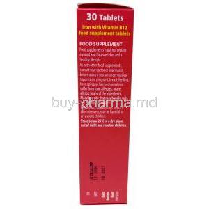Vitabiotics Ultra Iron,Vitamin C 80 mg, Folic Acid 200 μg, Vitamin B12 10 μg, Iron 14 mg, Vitabiotics Ltd, Box information, Storage