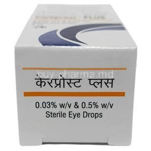 Careprost Plus Eye Drop, Bimatoprost 0.03%, Timolol Maleate 0.5%, Eye drop 3 mL, Sun Pharma, Box bottom view