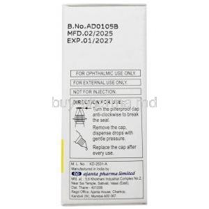 Bimat-T Eye Drop, Bimatoprost 0.03%, Timolol Maleate 0.5%, Eye drop 3 mL, Ajanta Pharma, Box information, Direction for use
