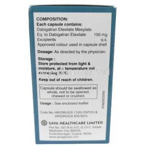 Dabigatran Etexilate (Sava), Dabigatran Etexilate 150 mg, Sava Healthcare, Box information, Storage