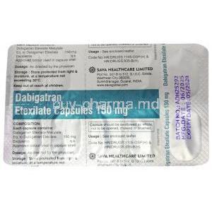 Dabigatran Etexilate (Sava), Dabigatran Etexilate 150 mg, Sava Healthcare, Blisterpack information