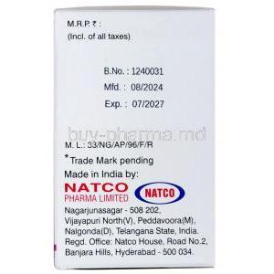 Ebunat Injection, Eribulin Mesylate 0.5 mg, Vial, Natco Pharma, Box information, Mfg date, Exp date