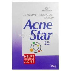 Acnestar Soap(New package), Benzoyl Peroxide 2.5%, Soap 75g, Mankind Pharma, Box front view