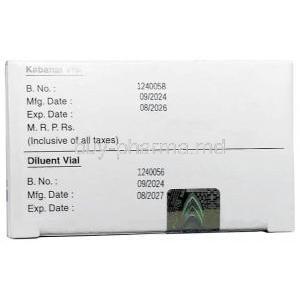 Kabanat Injection, Cabazitaxel 60 mg per 1.5 mL, Vial, Natco Pharma, Box information, Mfg date, Exp date