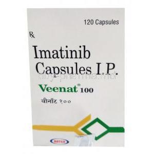 Veenat, Imatinib Mesylate 100 mg,120capsules, Natco Pharma, Box front view