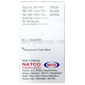 Veenat 100, Imatinib Mesylate 100 mg,120capsules, Natco Pharma, Box information,Mfg date, Exp date