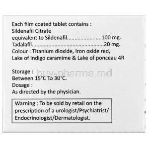 Sildalist,Sildenafil 100mg/Tadalafil 20mg, RSM Enterprises, Box information, Composition, Storage, Warning
