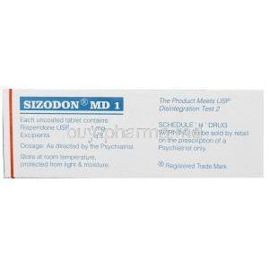 Sizodon MD 1, Risperidone 1mg, Sun Pharma, Box information