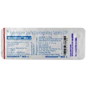 Sizodon MD 1, Risperidone 1mg, Sun Pharma, Blisterpack information