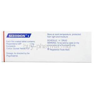 Sizodon 1, Risperidone 1mg, Sun Pharma, Box information