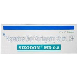Sizodon MD 0.5, Risperidone 0.5mg, Sun Pharma, Box front view
