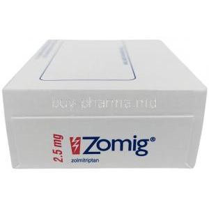 Zomig,Zolmitriptan 2.5mg, 2 tablets, Astra Zeneca, Box side view