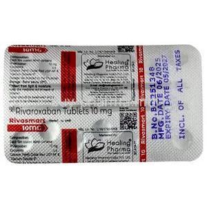 Rivasmart, Rivaroxaban 10 mg, 14 tablets, Healing Pharma India Pvt Ltd, Blisterpack information