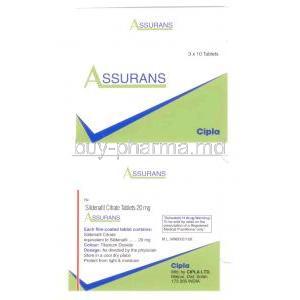 Assurans, Sildenafil 20 mg Tablet, Cipla, Box front and back view