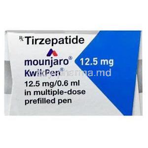 Mounjaro KwikPen 12.5 mg, Tirzepatide 12.5 mg per 0.6mL, Eli Lilly and Company India, Box top view