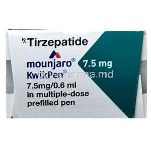 Mounjaro KwikPen 7.5 mg, Tirzepatide 7.5 mg per 0.6mL,  Eli Lilly and Company India, Box top view