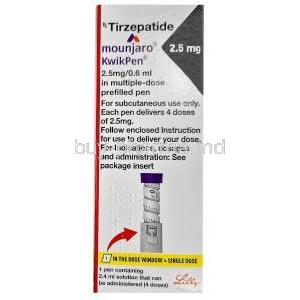 Mounjaro KwikPen 2.5 mg, Tirzepatide 2.5 mg, 3 mL, Eli Lilly and Company India, Box front view
