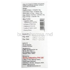 Gutmax-360 for Dogs and Cats, Prebiotic and Probiotic, 20 sachets, Azista Industries Pvt Ltd, Box information