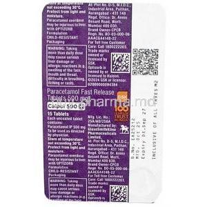 Calpol 500 +(Plus) , Paracetamol 500 mg, Blisterpack information