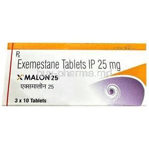 Xmaron 25, Exemestane 25 mg, Celon Laboratories Ltd, Box front view