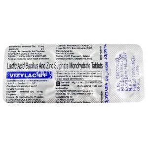 Vizylac DT, Lactic Acid Bacillus/ Zinc, Torrent Pharma, Blisterpack information