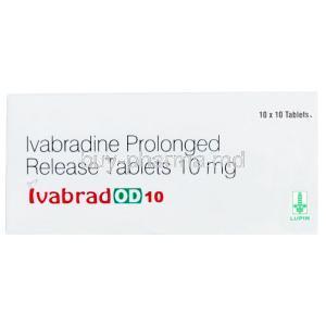 Ivabrad OD 10, Ivabradine 10 mg, OD tablet, Lupin, Box front view