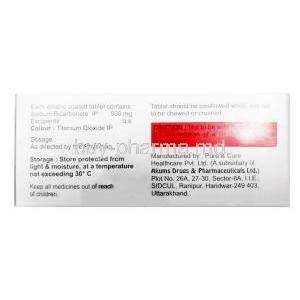 Sbcar, Sodium Bicarbonate 500 mg, Xena Coronus Health Care Pvt Ltd, Box information