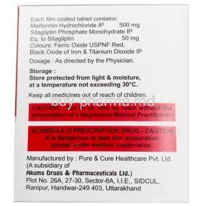 Sita-IN M, Sitagliptin 50mg/ Metformin 500mg, Pure & Cure healthcare, Box information