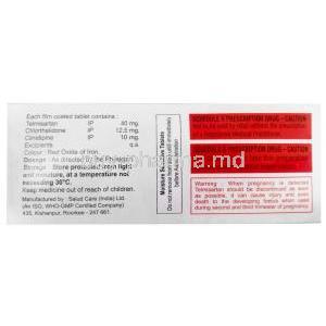 Telfive 3D, Telmisartan 40 mg, Cilnidipine 10 mg, Chlorthalidone 12.5 mg, Xena Coronus Health Care Pvt Ltd, Box information