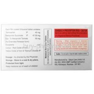 Telfive Beta 50,Telmisartan 40 mg/ Metoprolol 50 mg, Xena Coronus Health Care Pvt Ltd, Box information