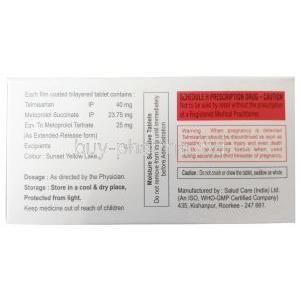 Telfive Beta 25,Telmisartan 40 mg/ Metoprolol 25 mg, Xena Coronus Health Care Pvt Ltd, Box information