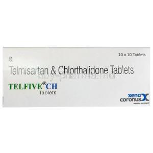 Telfive CH, Telmisartan 40 mg, Chlorthalidone 12.5 mg, Xena Coronus Health Care Pvt Ltd, Box front view.